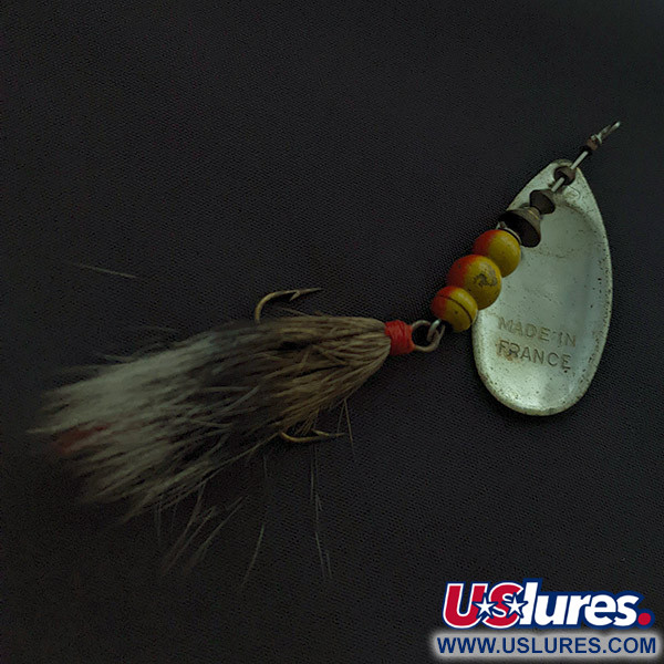 Vintage   Mepps Aglia 4 Dressed, 1/3oz nickel/red/white spinning lure #22593