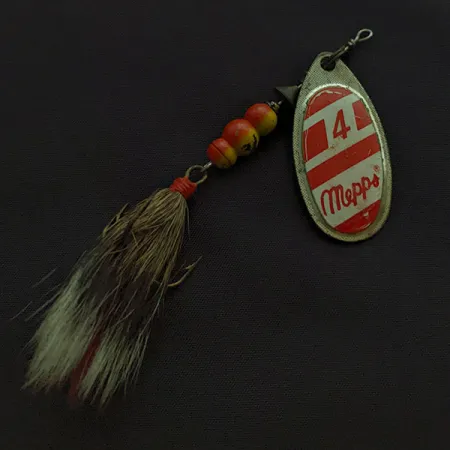 Vintage Mepps Aglia 4 Dressed, 1/3oz nickel/red/white spinning lure #22593