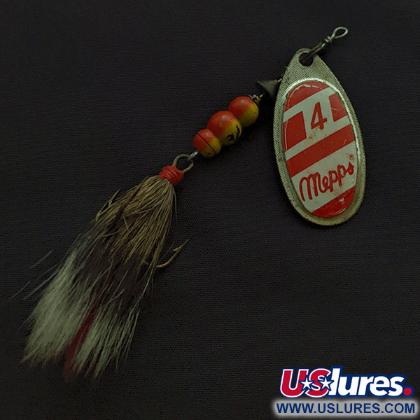 Vintage   Mepps Aglia 4 Dressed, 1/3oz nickel/red/white spinning lure #22593