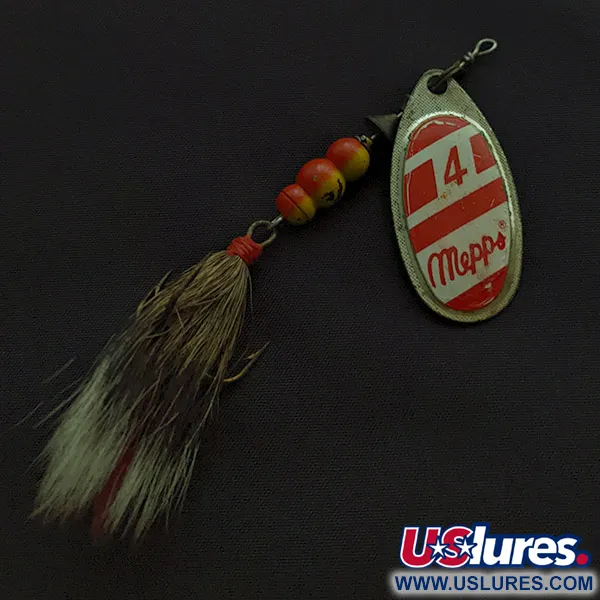 Vintage   Mepps Aglia 4 Dressed, 1/3oz nickel/red/white spinning lure #22593