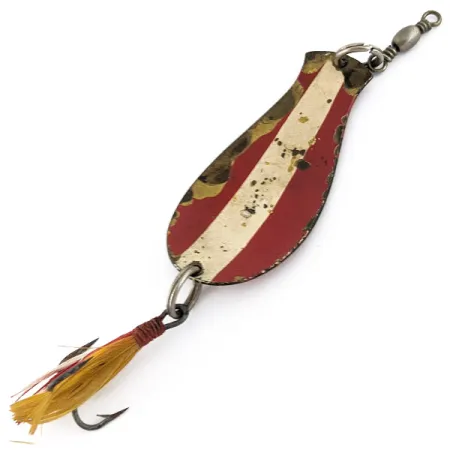 Vintage South Bend Spoon-Oreno 1950s, 1/2oz red/white/brass fishing spoon #22603
