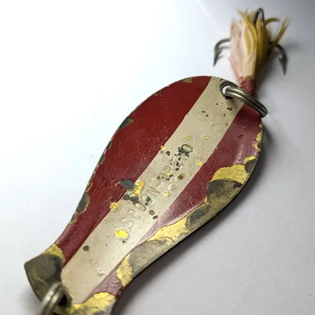 Vintage South Bend Spoon-Oreno 1950s, 1/2oz red/white/brass fishing spoon #22603