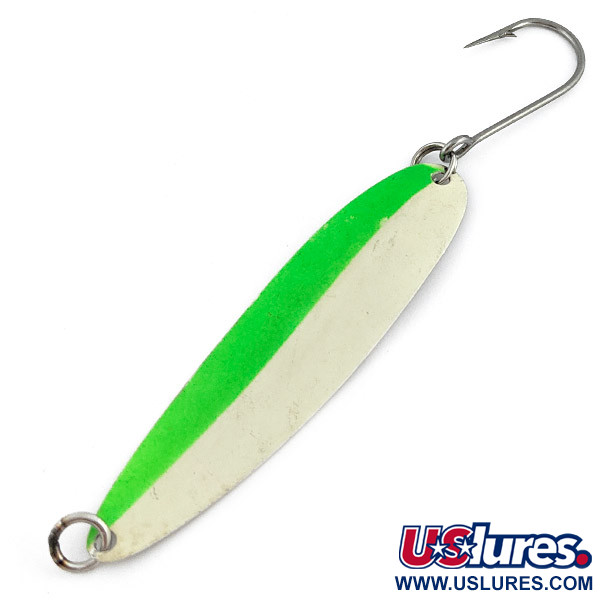 Vintage   Luhr Jensen Coyote spoon Glow, 2/5oz nickel/white/green Glow - glows in the dark fishing spoon #22683