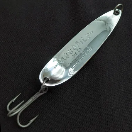 Vintage Luhr Jensen Krocodile #5, 3/4oz nickel/green fishing spoon #22688