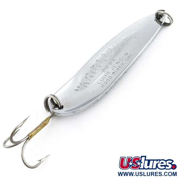 Vintage Luhr Jensen Krocodile #4, 3/5oz nickel fishing spoon #22689