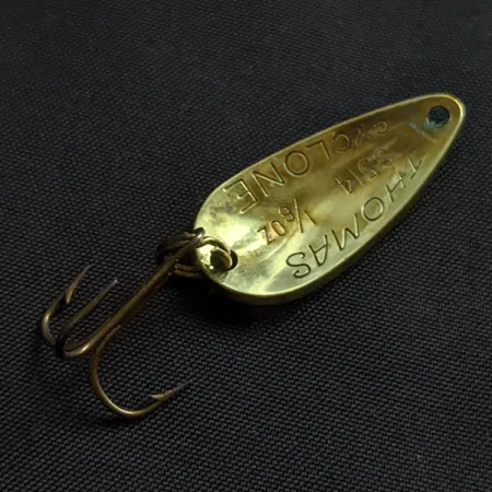Vintage Thomas Cyclone, 1/8oz gold fishing spoon #22712