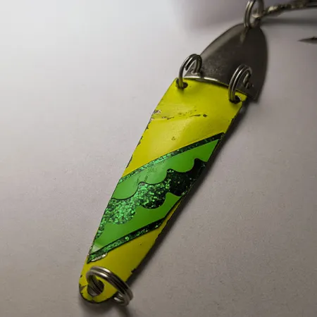 Vintage G.W.S Salmon Slammer , 2/5oz yellow/white/green fishing spoon #22745