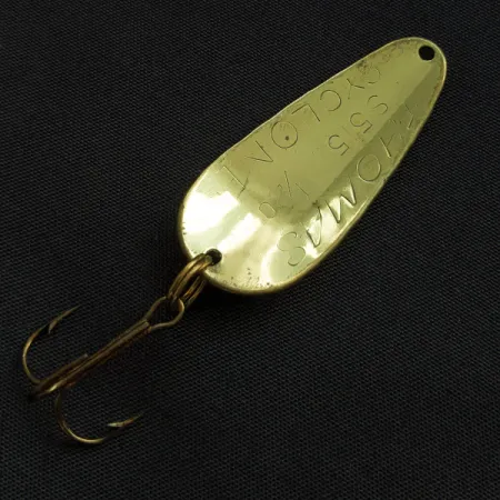 Vintage Thomas Cyclone, 1/4oz gold/red/white fishing spoon #22754
