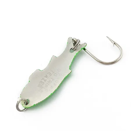 Vintage Shoff's Big Triple Teazer UV, 1/16oz white pearl/green UV fishing spoon #22782