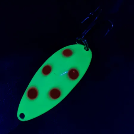 Vintage Seneca Little Cleo (Hula Girl) UV, 1/2oz nickel/red/yellow UV fishing spoon #22785