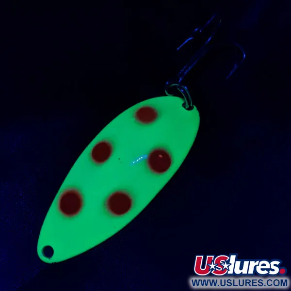 Vintage Seneca Little Cleo (Hula Girl) UV, 1/2oz nickel/red/yellow UV fishing spoon #22785