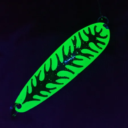 Vintage The Producers Hookster Totem #4 UV, 1/4oz white/yellow/green glitter UV fishing spoon #22788