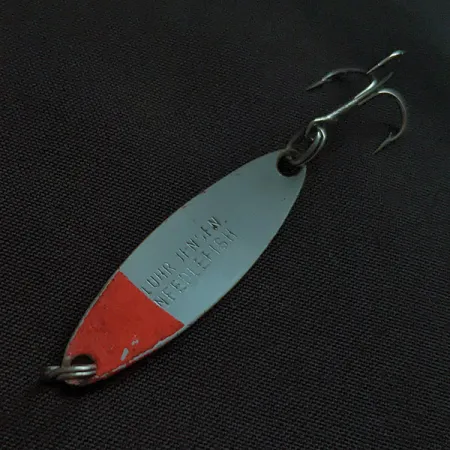 Vintage Luhr Jensen Needlefish 1, 1/16oz white/red UV fishing spoon #22809