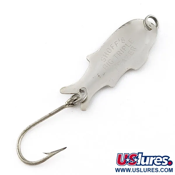 Vintage Shoff's Big Triple Teazer, 1/16oz nickel/green hologram fishing spoon #22812