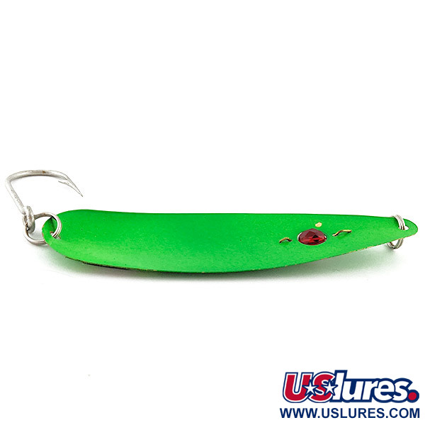 Vintage  Red Eye Lures Red Eye Evil Eye, 2/3oz green/red eye UV fishing spoon #22829