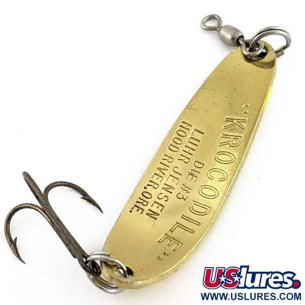 Vintage Luhr Jensen Krocodile #3, 1/3oz brass/red/yellow UV fishing spoon #22832