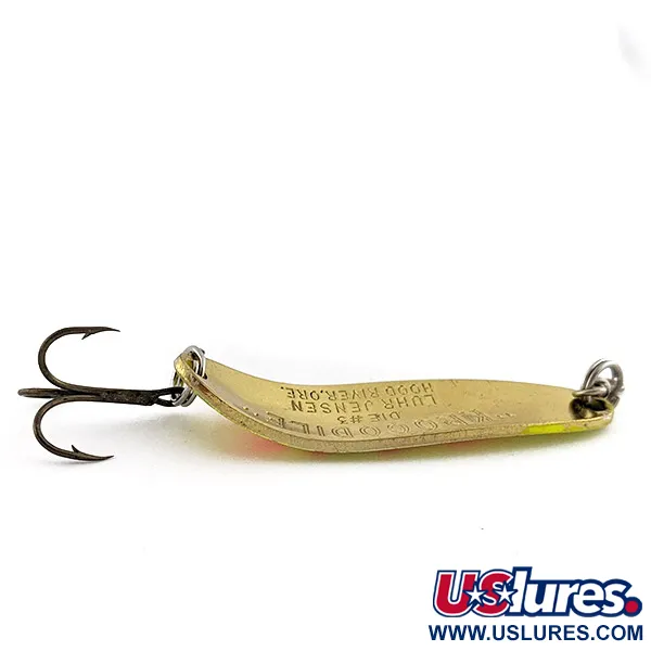 Vintage Luhr Jensen Krocodile #3, 1/3oz brass/red/yellow UV fishing spoon #22832