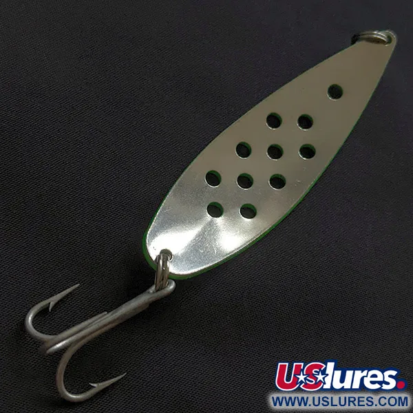 Vintage Tiki Sonic Vibrations Lures, 3/5oz green/white fishing spoon #22837