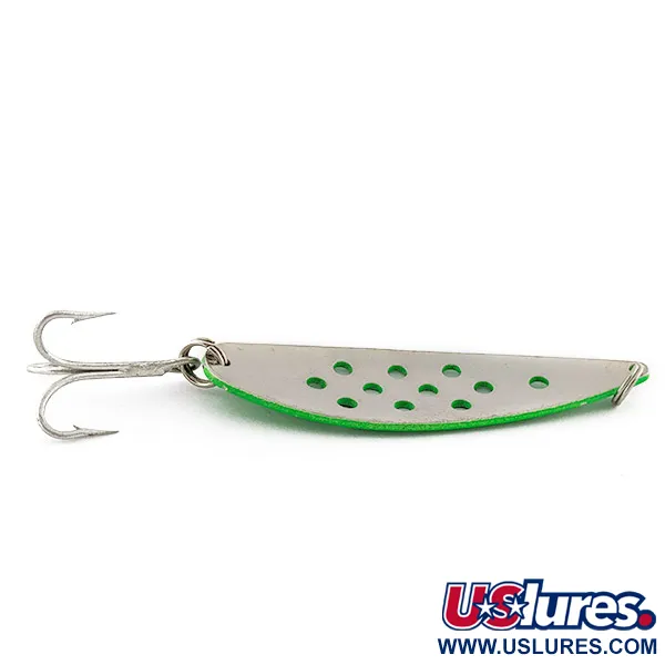 Vintage Tiki Sonic Vibrations Lures, 3/5oz green/white fishing spoon #22837