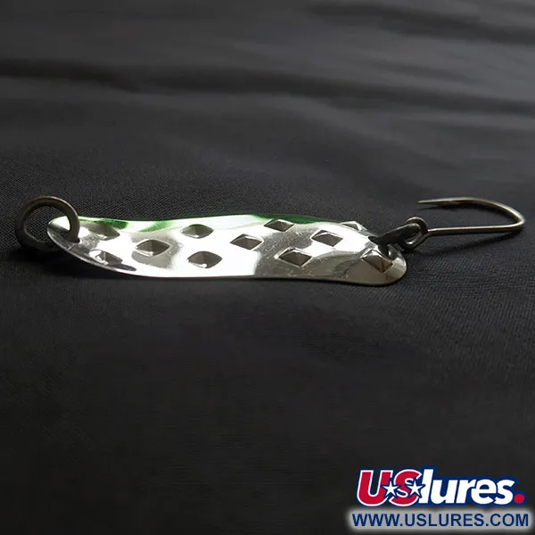 Vintage Luhr Jensen Alpena Diamond, 1/4oz nickel/green fishing spoon #22840