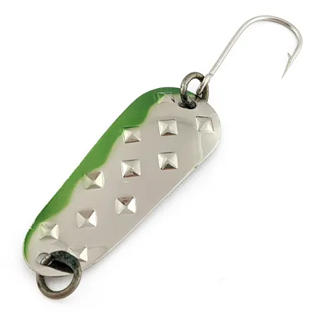 Vintage Luhr Jensen Alpena Diamond, 1/4oz nickel/green fishing spoon #22840