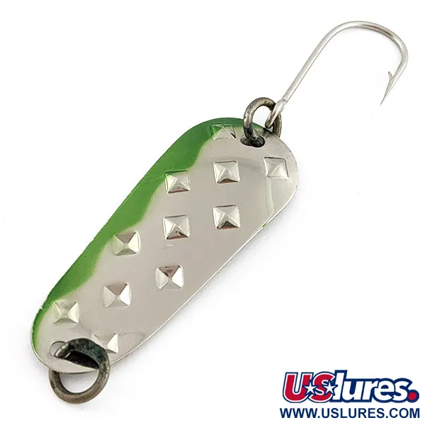 Vintage Luhr Jensen Alpena Diamond, 1/4oz nickel/green fishing spoon #22840