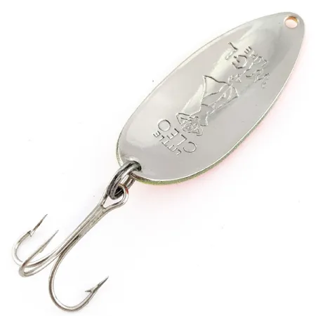 Vintage Seneca Little Cleo (Hula Girl) UV, 1/2oz nickel/yellow/orange fishing spoon #22848