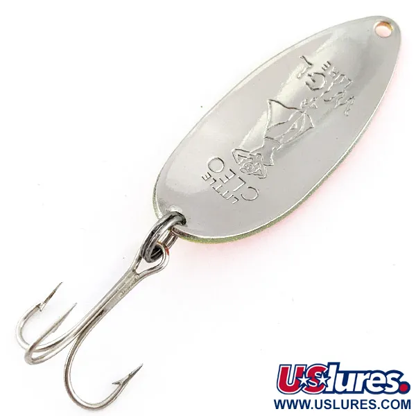 Vintage Seneca Little Cleo (Hula Girl) UV, 1/2oz nickel/yellow/orange fishing spoon #22848