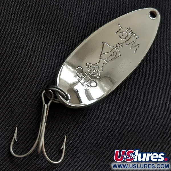 Vintage Seneca Little Cleo (Hula Girl) UV, 1/2oz nickel/yellow/orange fishing spoon #22848