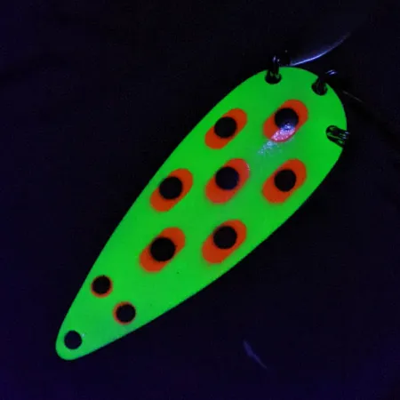 Vintage Luhr Jensen Rattlesnake, 3/5oz nickel/yellow/red/black fishing spoon #22856