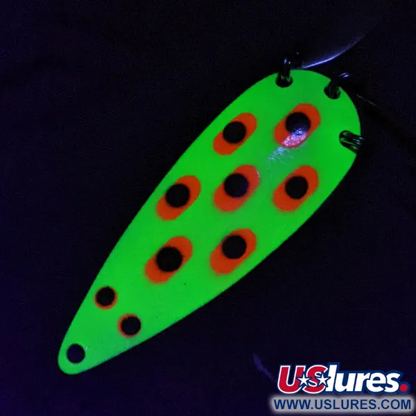 Vintage Luhr Jensen Rattlesnake, 3/5oz nickel/yellow/red/black fishing spoon #22856