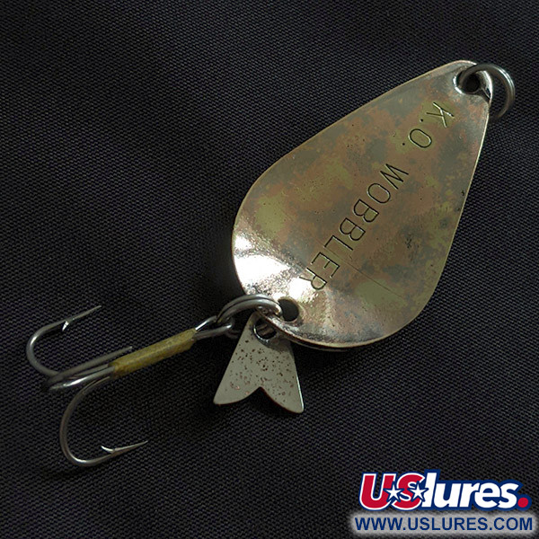 Vintage  Acme K.O. Wobbler, 1/2oz brass/copper/red/white fishing spoon #22858