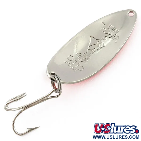 Vintage Seneca Little Cleo (Hula Girl), 1/2oz white pearl/pink/nickel fishing spoon #22861
