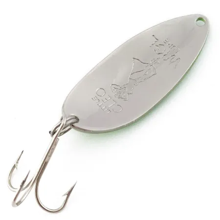 Vintage Seneca Little Cleo (Hula Girl) UV, 1/2oz nickel/yellow/green fishing spoon #22862