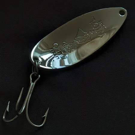 Vintage Seneca Little Cleo (Hula Girl) UV, 1/2oz nickel/yellow/green fishing spoon #22862