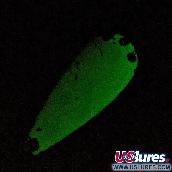 Vintage   Luhr Jensen Rattlesnake, 1/2oz nickel/white/green Glow glows in the dark fishing spoon #22894