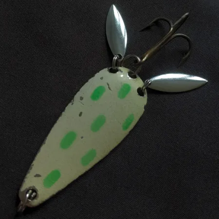 Vintage Luhr Jensen Rattlesnake, 1/2oz nickel/white/green Glow glows in the dark fishing spoon #22894