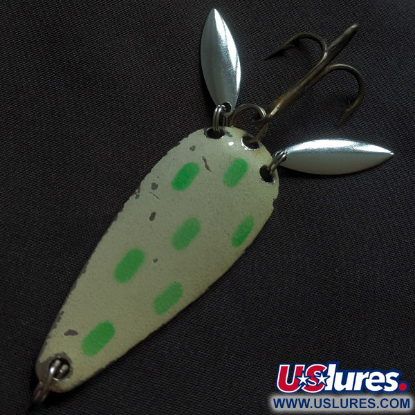 Vintage   Luhr Jensen Rattlesnake, 1/2oz nickel/white/green Glow glows in the dark fishing spoon #22894