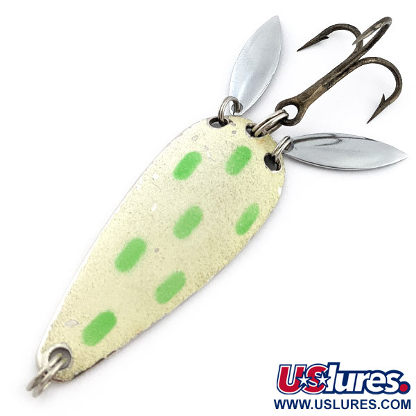 Vintage   Luhr Jensen Rattlesnake, 1/2oz nickel/white/green Glow glows in the dark fishing spoon #22894