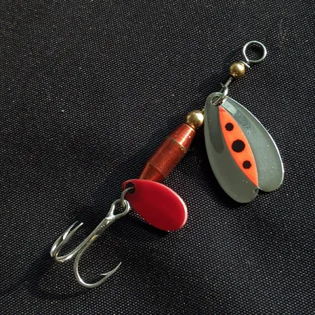 Vintage Les Davis Bolo, nickel/red spinning lure #22911