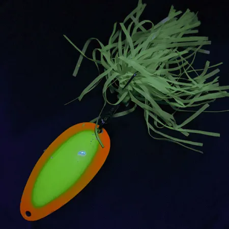 Vintage Red Eye Lures, 1/2oz yellow/orange fishing spoon #22916