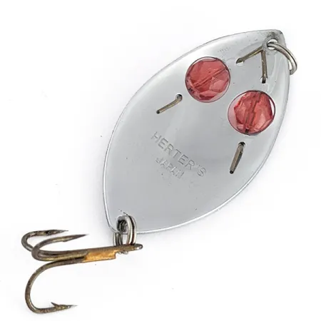 Vintage Herter's Glass Eye Spoon, 2/5oz nickel/red eyes fishing spoon #22959
