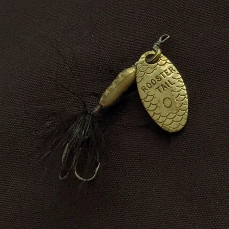 Vintage Yakima Bait Worden’s Original Rooster Tail 0, 1/16oz brass spinning lure #22967