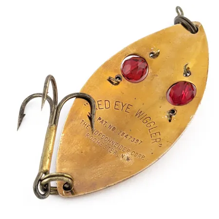 Vintage Hofschneider Red Eye Wiggler, 1oz bronze fishing spoon #23004
