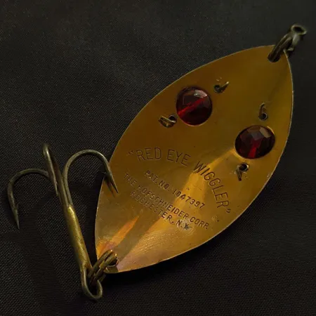 Vintage Hofschneider Red Eye Wiggler, 1oz bronze fishing spoon #23004