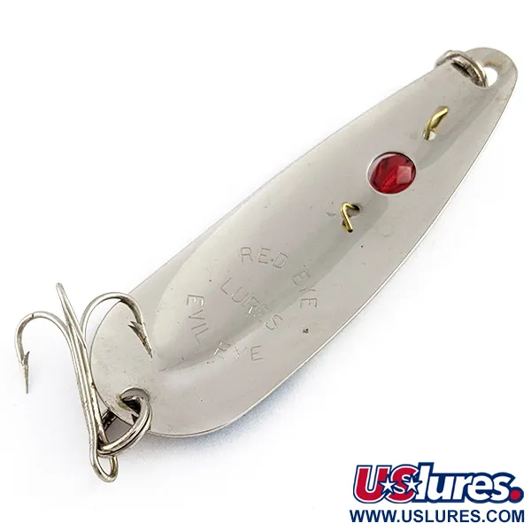 Vintage  Red Eye Lures Red Eye Evil Eye, 2/5oz nickel/blue/red eye fishing spoon #23054