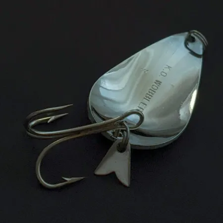 Vintage  Acme K.O. Wobbler, 3/4oz white pearl/green fishing spoon #23056