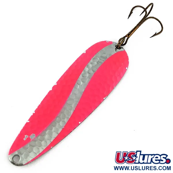 Vintage   Worth Chippewa Steel Spoon UV, 1oz nickel/pink UV fishing spoon #23155