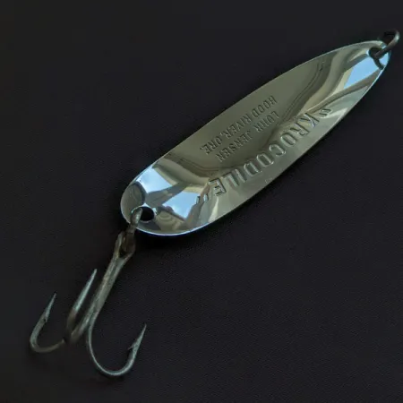 Vintage Luhr Jensen Krocodile #5, 1oz nickel/red fishing spoon #23160