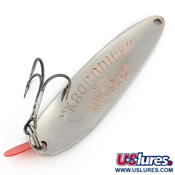 Vintage  Luhr Jensen Krocodile #4, 3/5oz nickel/green fishing spoon #23161